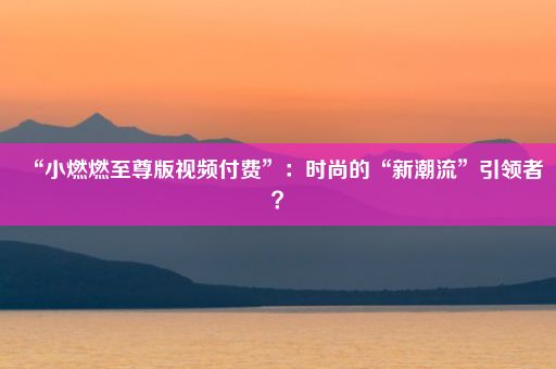 “小燃燃至尊版视频付费”：时尚的“新潮流”引领者？