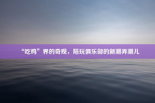 “吃鸡”界的奇观，陪玩俱乐部的新潮弄潮儿