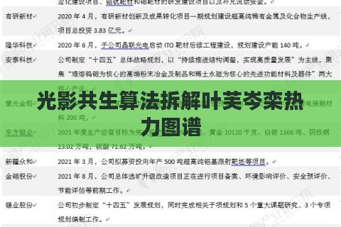 光影共生算法拆解叶芙岑栾热力图谱 光影共生算法拆解叶芙岑栾热力图谱